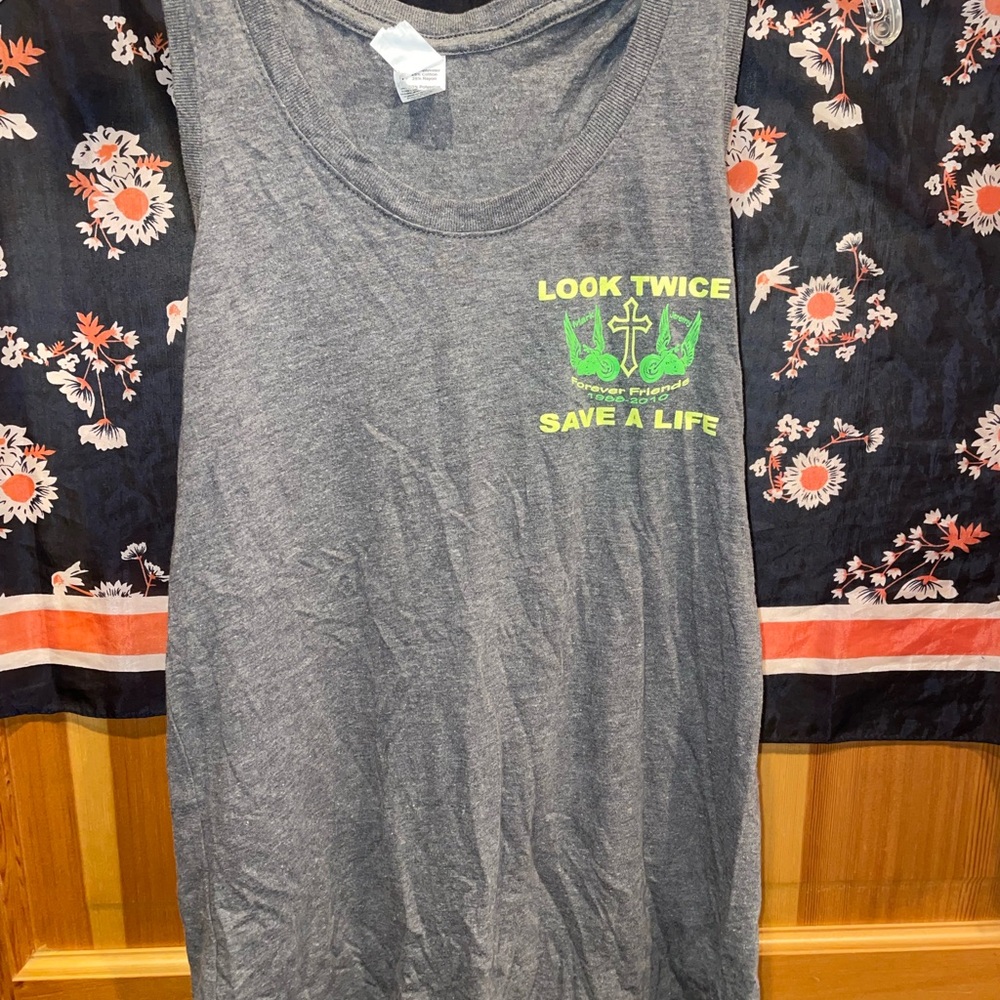 Gray Muscle Tee with Neon Green Print